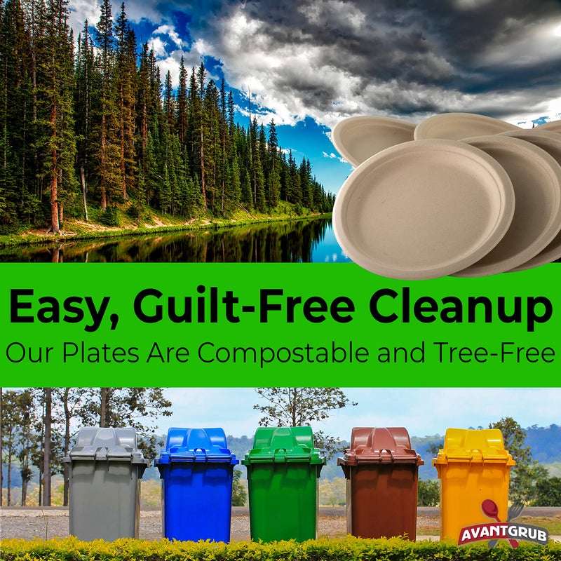 Avant Grub Pro-Grade Biodegradable 10 Inch Plates. Bulk 200 Pk Great for Lunch, Dinner Parties and Potlucks. Disposable Compostable Wheatstraw Paper Alternative. Sturdy, Soakproof and Microwave Safe. - Image 3